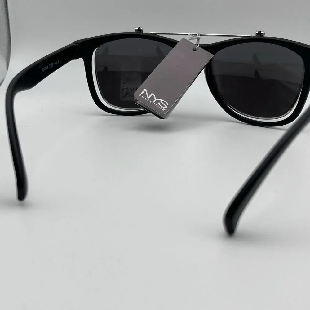 NYS Collection Womens Black Polarized Clip-on Sunglasses One Size NWT